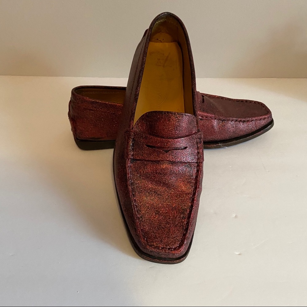 TODS 38/8 women’s sparkle red penny loafers